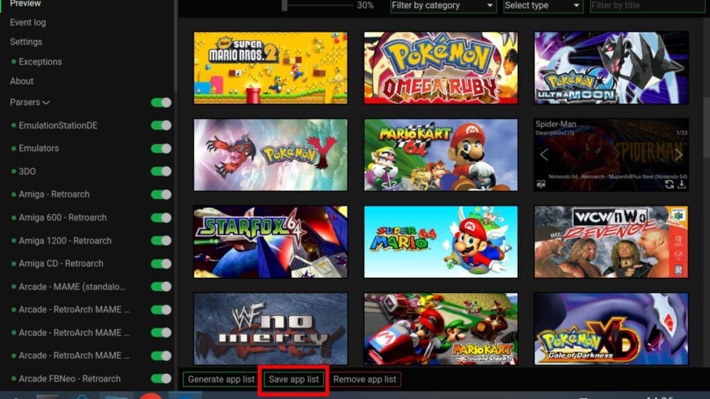 Скриншот Steam ROM Manager после добавления игр.