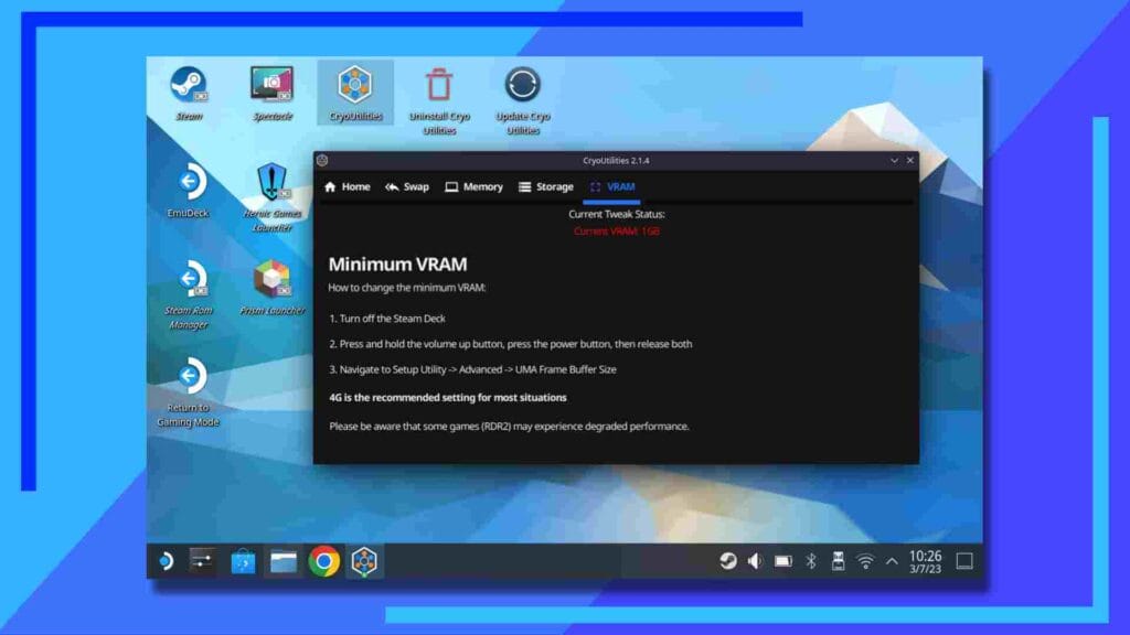 Снимок экрана, показывающий CryoUtilities в разделе VRAM.